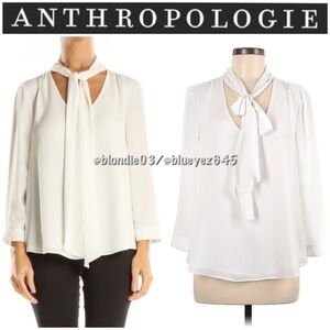 Anthropologie HD in Paris white bow blouse US6